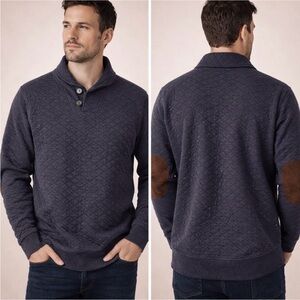 Billy Reid Diamond Quilt Shawl Pullover Men L Dark Navy Elbow Patches